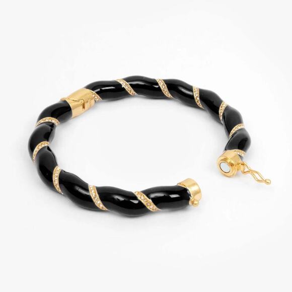 CLARE V Gold Plated Enamel Rope Bangle Bracelet Blue Rhinestone Crystal NEW - Picture 8 of 11